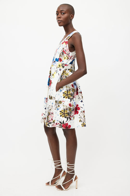 Erdem White 
Multicolour Floral Pleated Dress