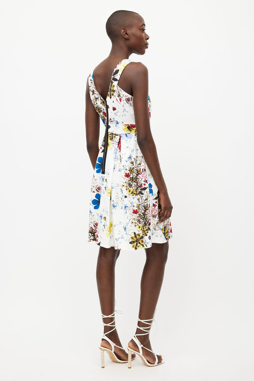 Erdem White 
Multicolour Floral Pleated Dress