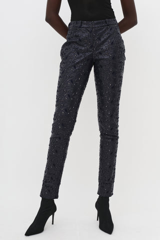 Navy Leather Eyelet Trouser