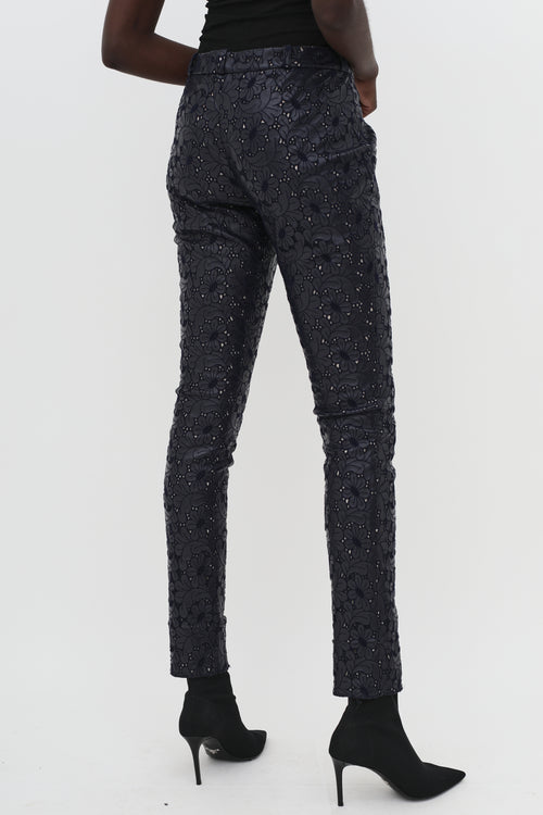 Navy Leather Eyelet Trouser