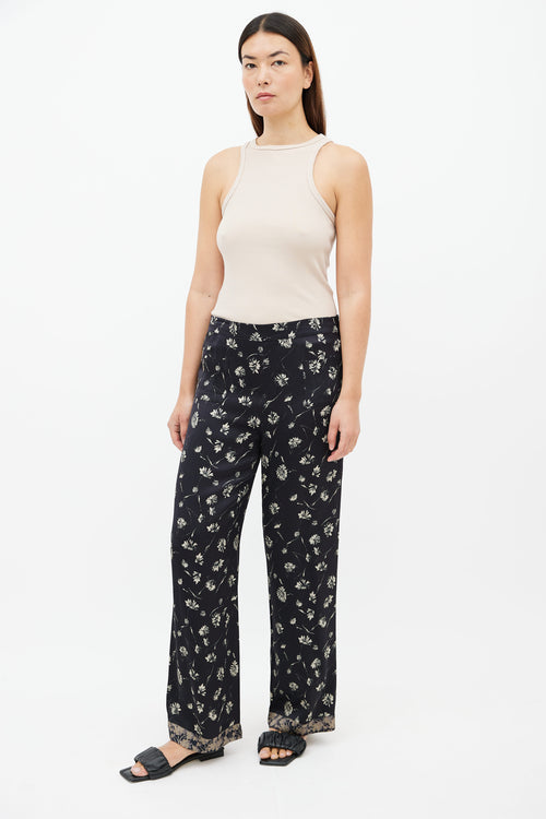 Etro Black 
Cream Floral Print Trouser