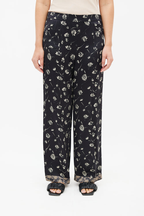 Etro Black 
Cream Floral Print Trouser