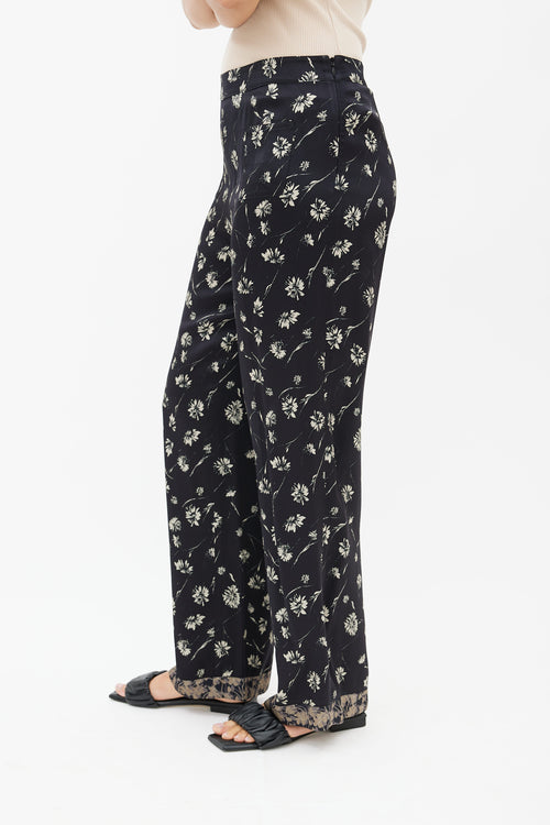 Etro Black 
Cream Floral Print Trouser