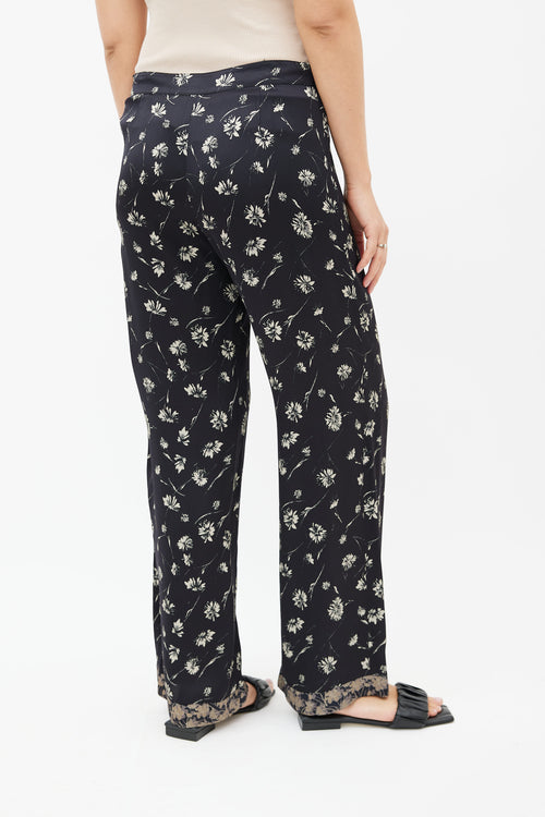 Etro Black 
Cream Floral Print Trouser