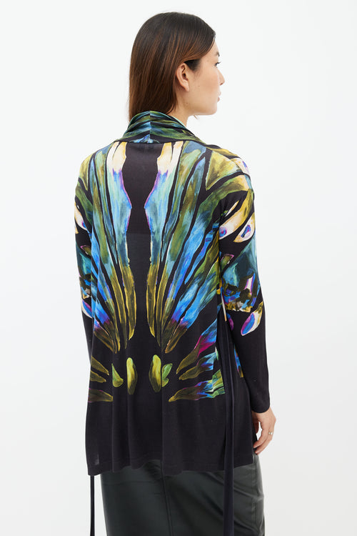 Etro Black 
Multi Feather Print Belted Cardigan