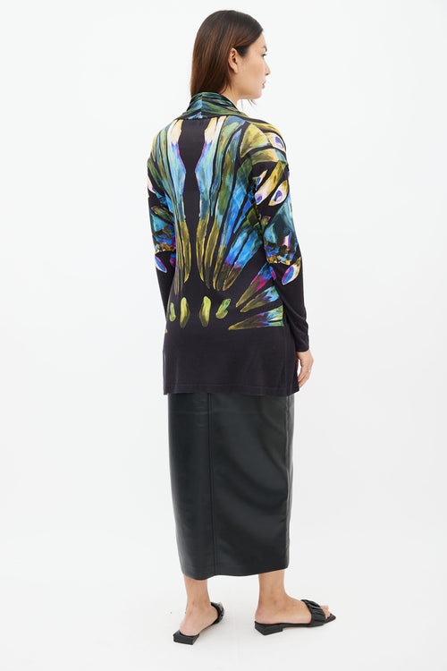 Etro Black 
Multi Feather Print Belted Cardigan