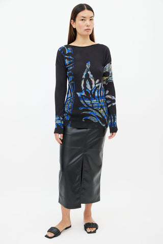 Etro Black 
Multi Print Crew Neck Sweater