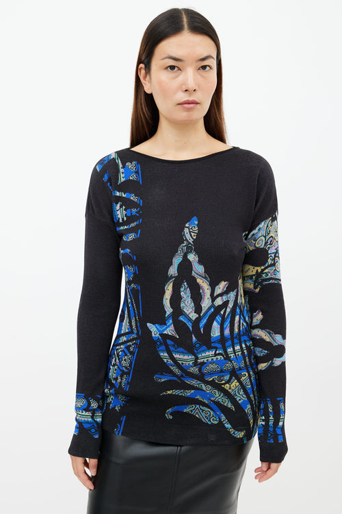 Etro Black 
Multi Print Crew Neck Sweater