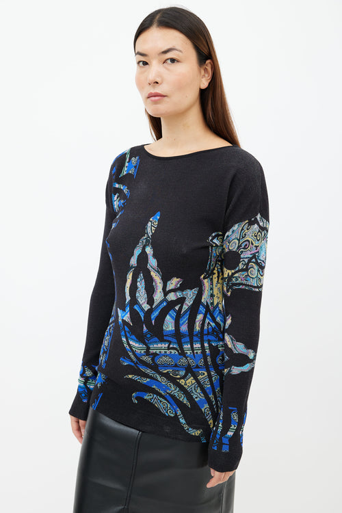 Etro Black 
Multi Print Crew Neck Sweater