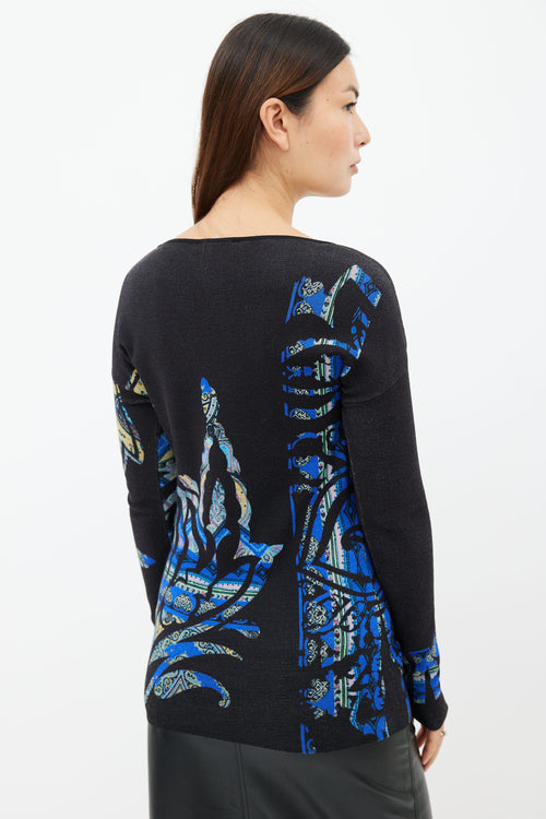 Etro Black 
Multi Print Crew Neck Sweater