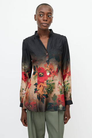 Etro Black 
Multi Gradient Floral Shirt