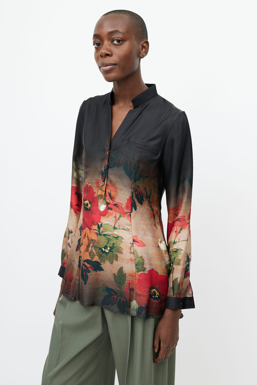 Etro Black 
Multi Gradient Floral Shirt