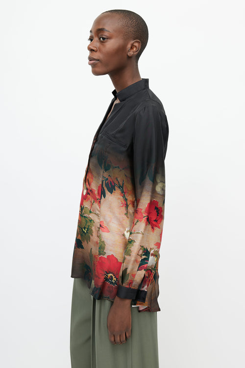 Etro Black 
Multi Gradient Floral Shirt