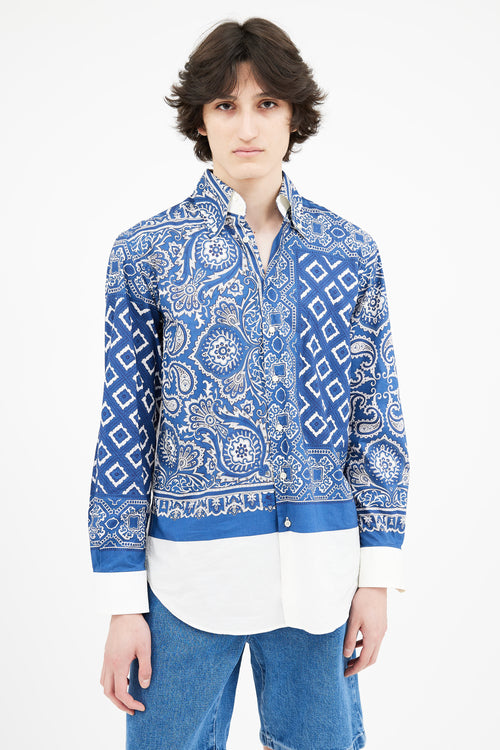 Etro Blue 
White Bandana Print Shirt