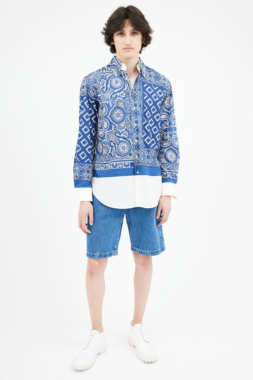 Etro Blue 
White Bandana Print Shirt