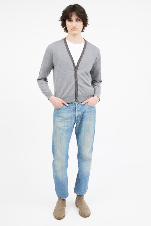 Etro Grey Wool V-Neck Cardigan