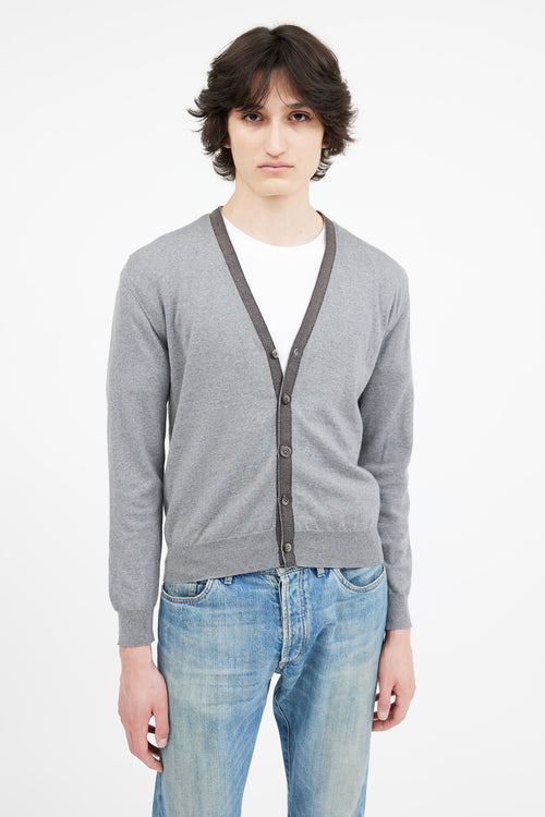 Etro Grey Wool V-Neck Cardigan