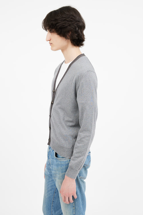 Etro Grey Wool V-Neck Cardigan