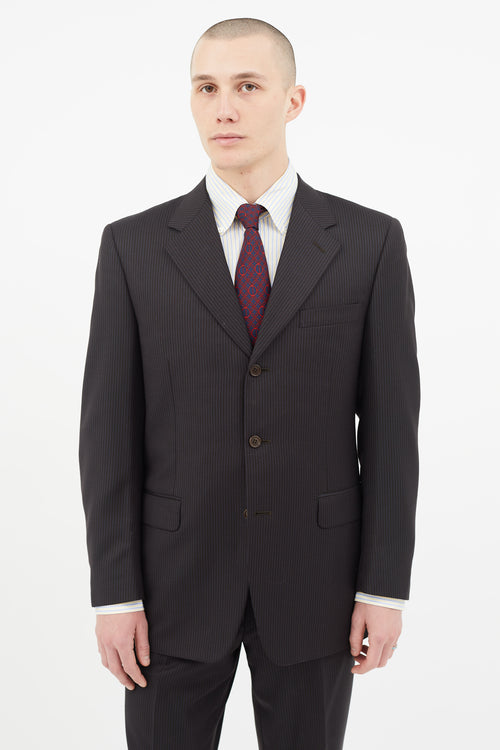 Etro Navy 
Grey Wool Stripe Two Piece Suit