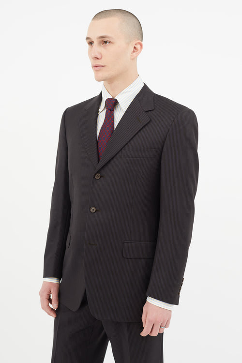 Etro Navy 
Grey Wool Stripe Two Piece Suit