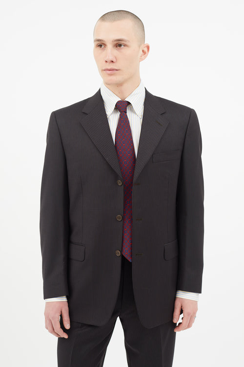 Etro Navy 
Grey Wool Stripe Two Piece Suit