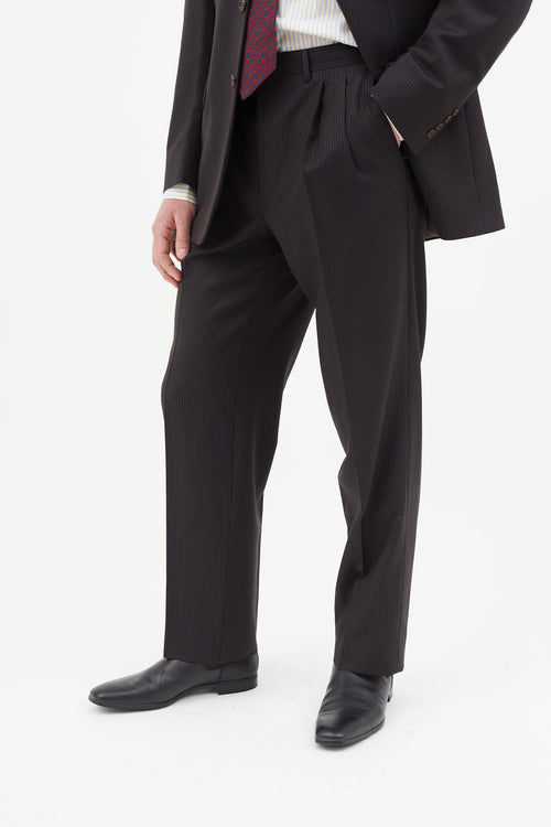 Etro Navy 
Grey Wool Stripe Two Piece Suit