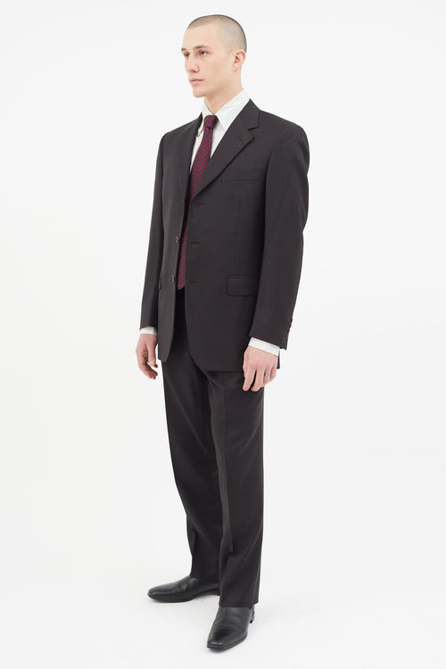 Etro Navy 
Grey Wool Stripe Two Piece Suit