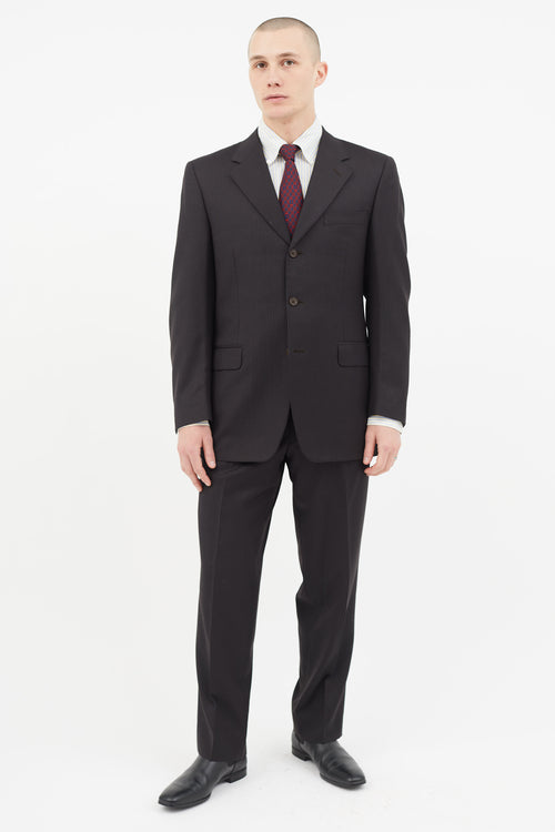 Etro Navy 
Grey Wool Stripe Two Piece Suit