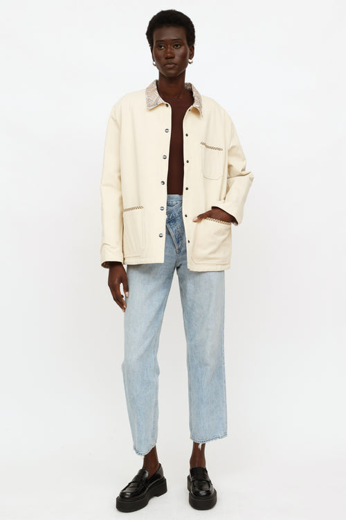 Etro Cream Embroidered Reversible Jacket