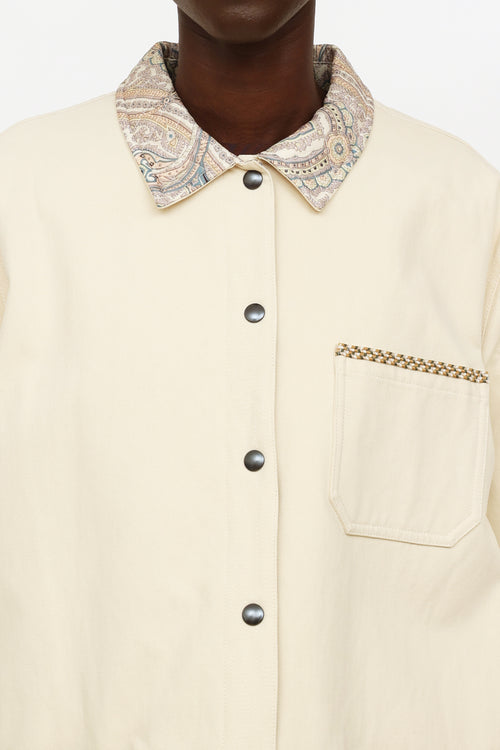 Etro Cream Embroidered Reversible Jacket