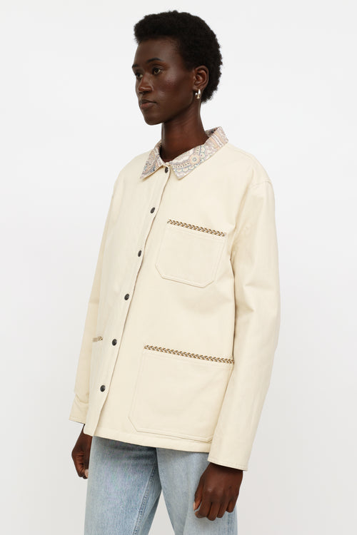 Etro Cream Embroidered Reversible Jacket