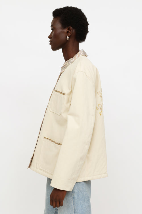 Etro Cream Embroidered Reversible Jacket