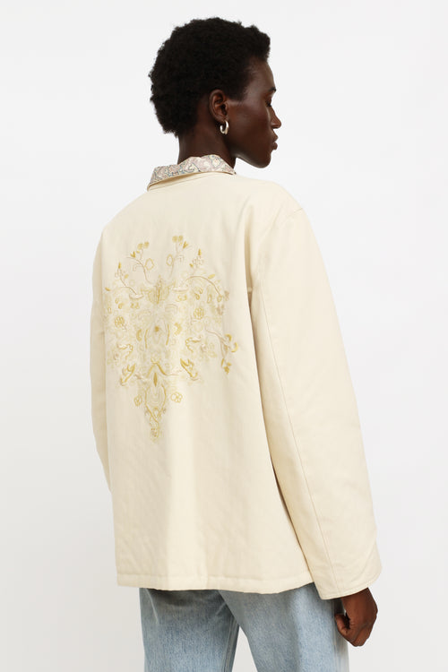 Etro Cream Embroidered Reversible Jacket