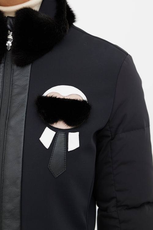 Fendi Black Fur Trim Patch Jacket