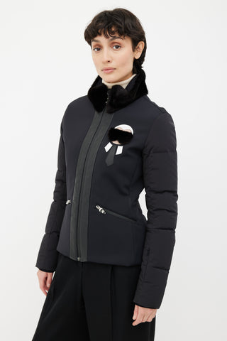 Fendi Black Fur Trim Patch Jacket