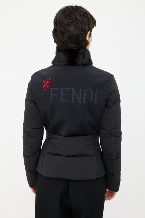 Fendi Black Fur Trim Patch Jacket