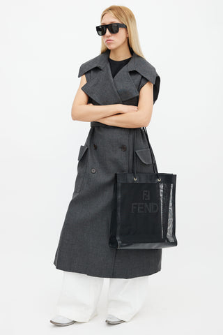 Fendi Black Mesh 
Leather Logo Tote