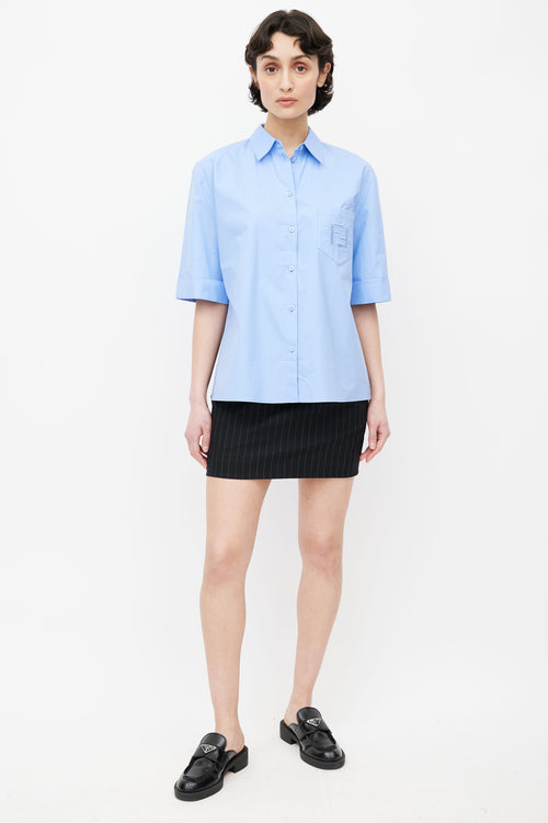 Fendi Blue Cotton Button Front 
Back Shirt