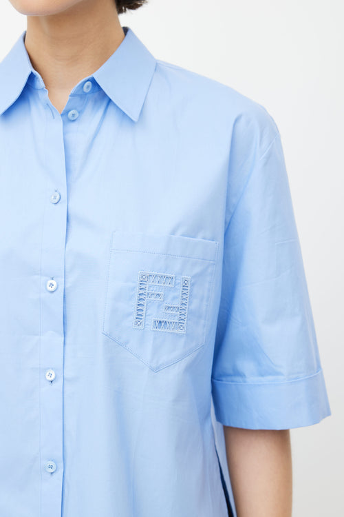 Fendi Blue Cotton Button Front 
Back Shirt