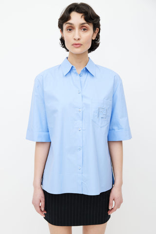 Fendi Blue Cotton Button Front 
Back Shirt