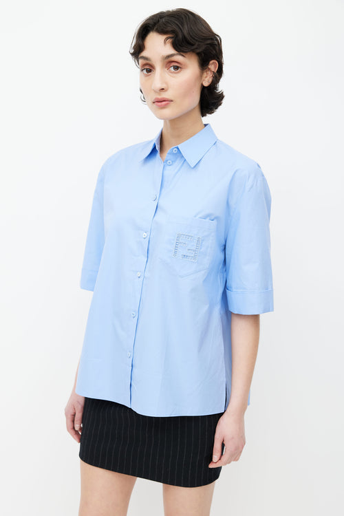 Fendi Blue Cotton Button Front 
Back Shirt