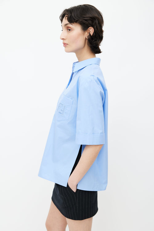 Fendi Blue Cotton Button Front 
Back Shirt