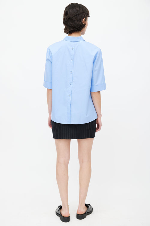 Fendi Blue Cotton Button Front 
Back Shirt