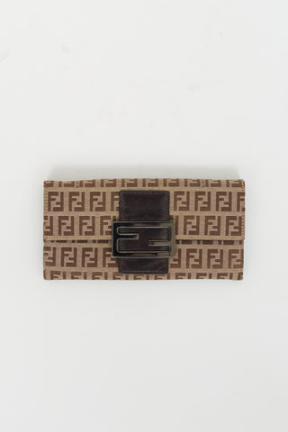 Fendi Brown Canvas Zucchino Baguette Flap Wallet