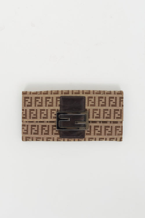 Fendi Brown Canvas Zucchino Baguette Flap Wallet