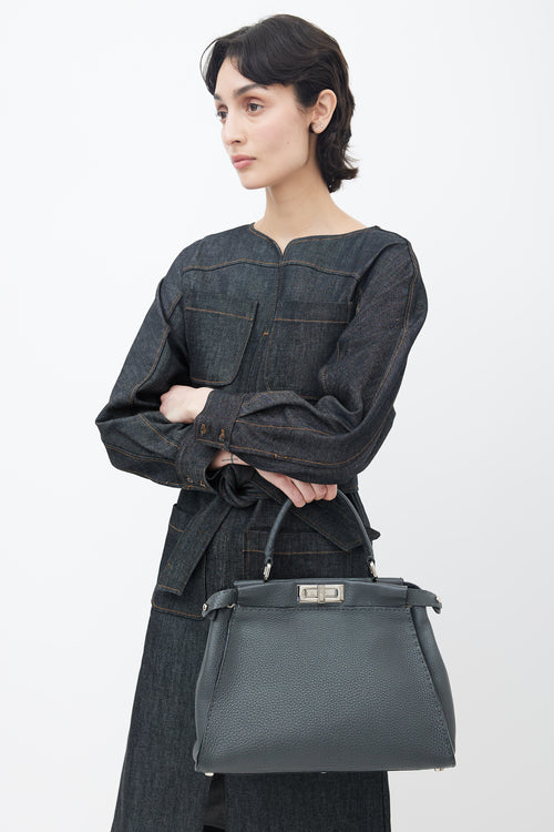 Fendi Grey Selleria Leather Peekaboo Shoulder Bag