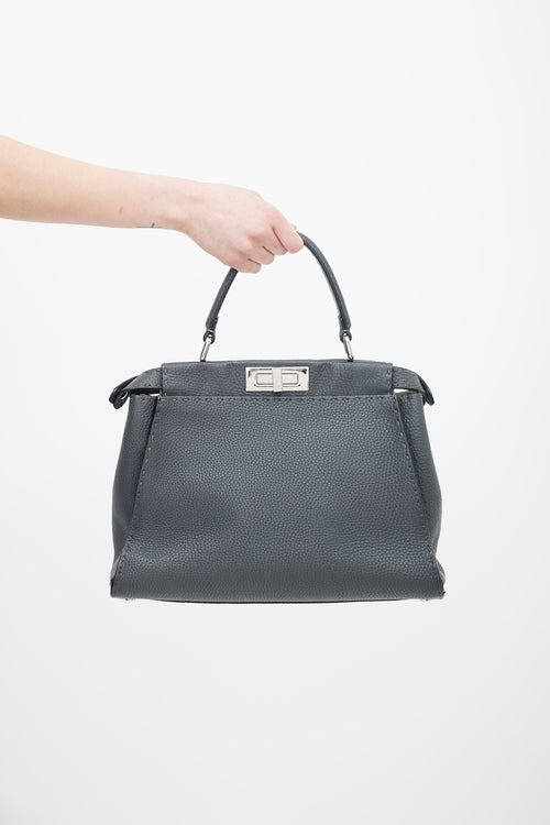 Fendi Grey Selleria Leather Peekaboo Shoulder Bag