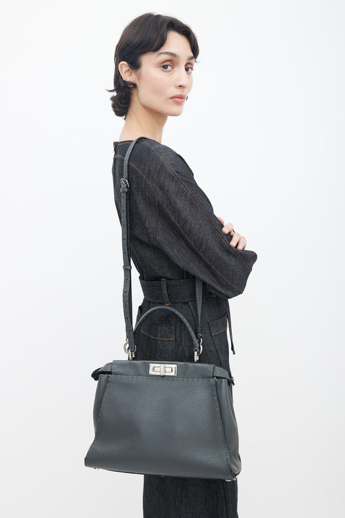 Fendi Grey Selleria Leather Peekaboo Shoulder Bag