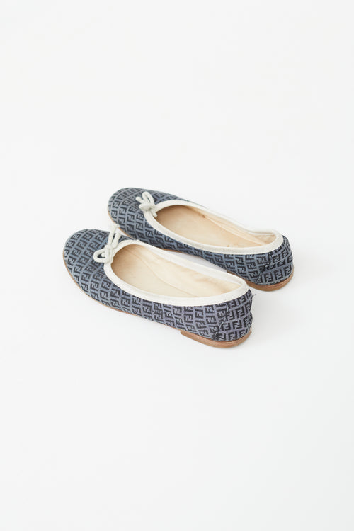 Fendi Kids Blue Zucca Canvas Flat