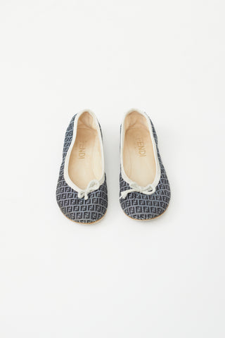 Fendi Kids Blue Zucca Canvas Flat